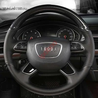 golssy carbon fiberblack hole leather steering wheel hand sewing wrap cover fit for audi a3a4a6a7a8q3q5q7