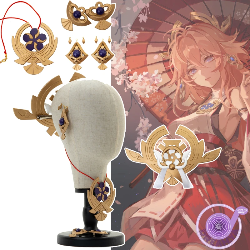 Набор реквизита для косплея персонажа Yae Miko из игры Genshin Impact, включающий головной убор, аксессуары, украшения и подарочную упаковку для Хэллоуина, карнавала и вечеринок.