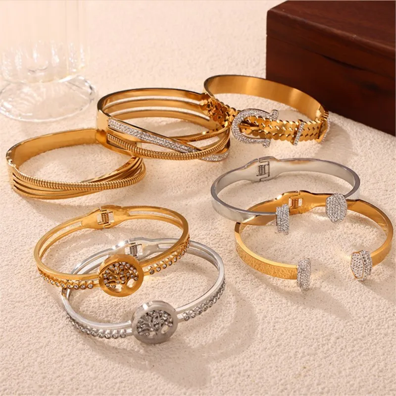 Женский многослойный браслет из нержавеющей стали золотистого и серебристого