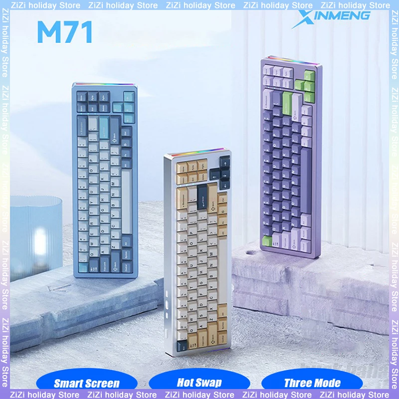 

XINMENG M71 Wireless Mechanical Keyboard RGB Side Light Aluminum Kits Three Mode Gaming Keyboard 71 Keys 4800mAh Pc Gamer Mac