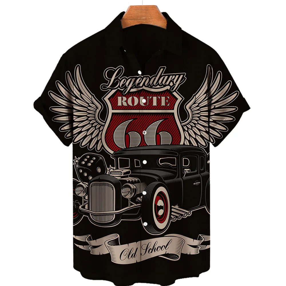 Men'S Hawaiian Shirts Route 66 3D Printing Shirt Casual Blouse Short Sleeve Oversized Male Clothing Tops Tee Outdoor Streetwears