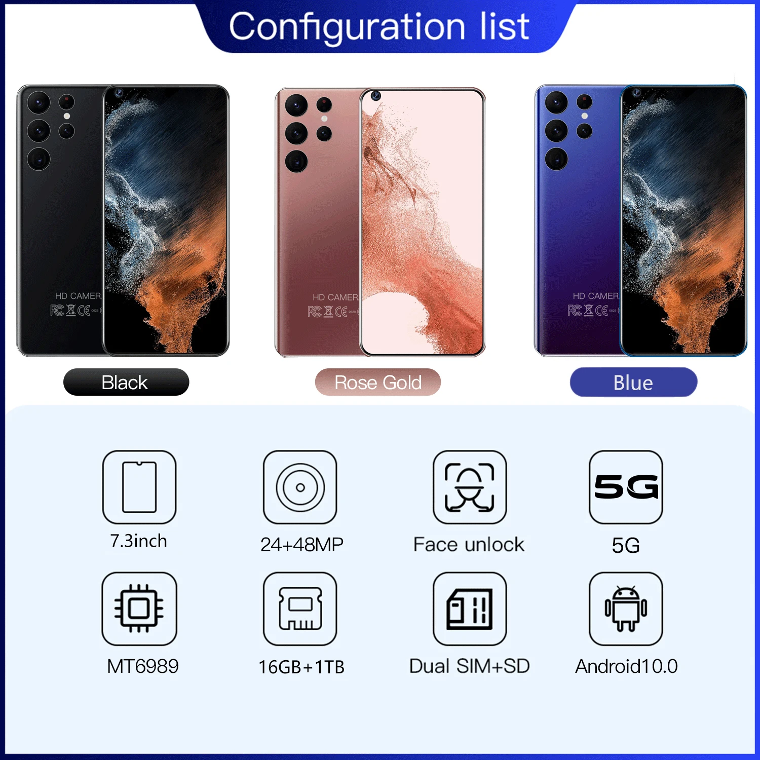 2022 New S22 Ultra 5G Smartphone 16GB+1TB Android Phone 6800mAh 24MP+48MP HD Celular Mobile Phones 7.3 Inch Global version images - 6