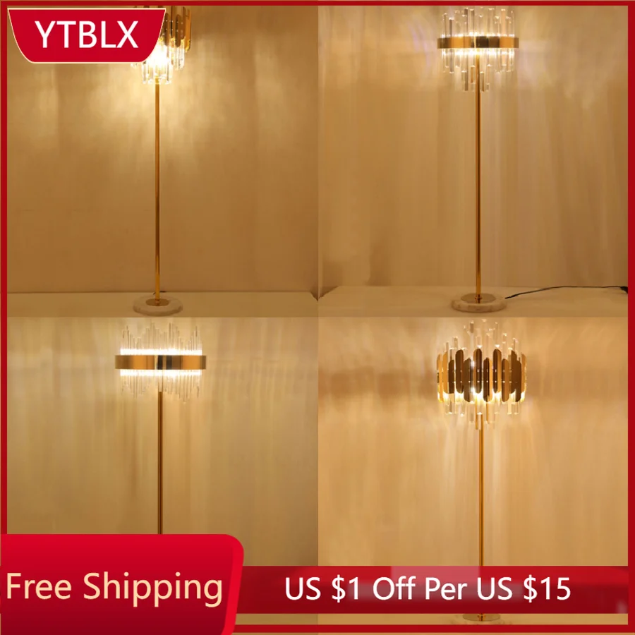 

Modern Luxury Crystal Shade Led Floor Lamp Bedroom Bedside Lamp Hotel Villa Study Living Room Home Decor Corner Standing Light