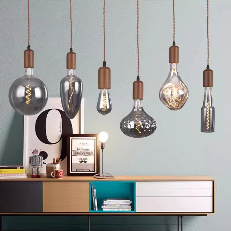 Ретро Художественная стеклянная люстра из цельной древесины креативная красная