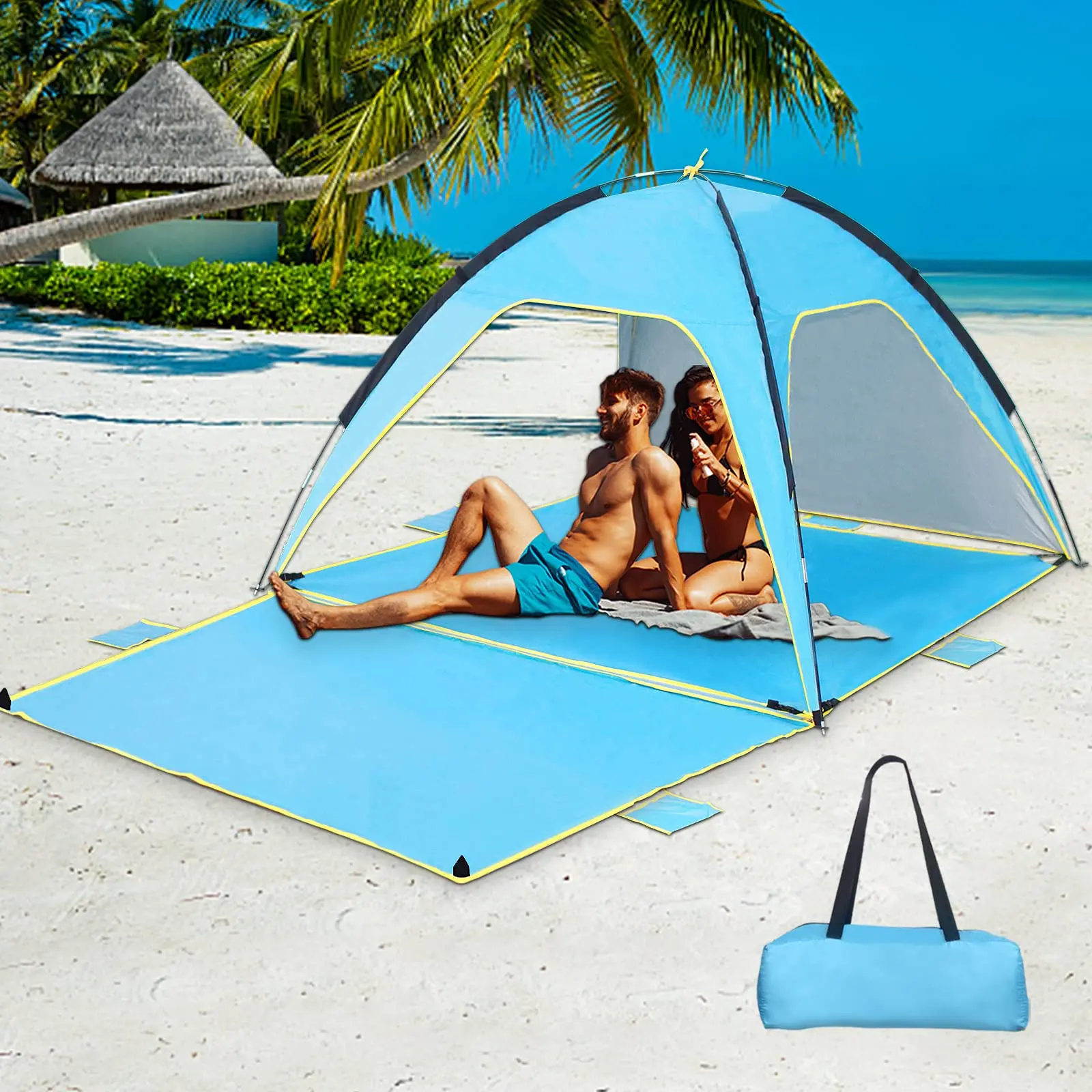 

SHOMORII Beach Tent Portable Sun Shade Shelter UPF 50+ UV Protection, Upgraded Beach Canopy Tent Accommodated 3-4 Person