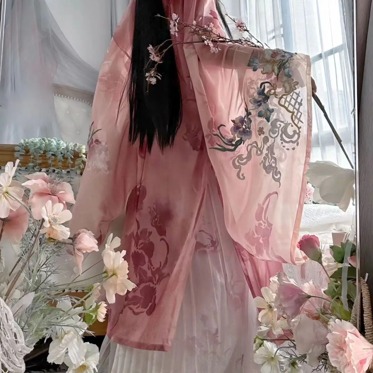 Рубашка с длинными рукавами и вышивкой Hanfu для тяжелой промышленности юбка Hezi