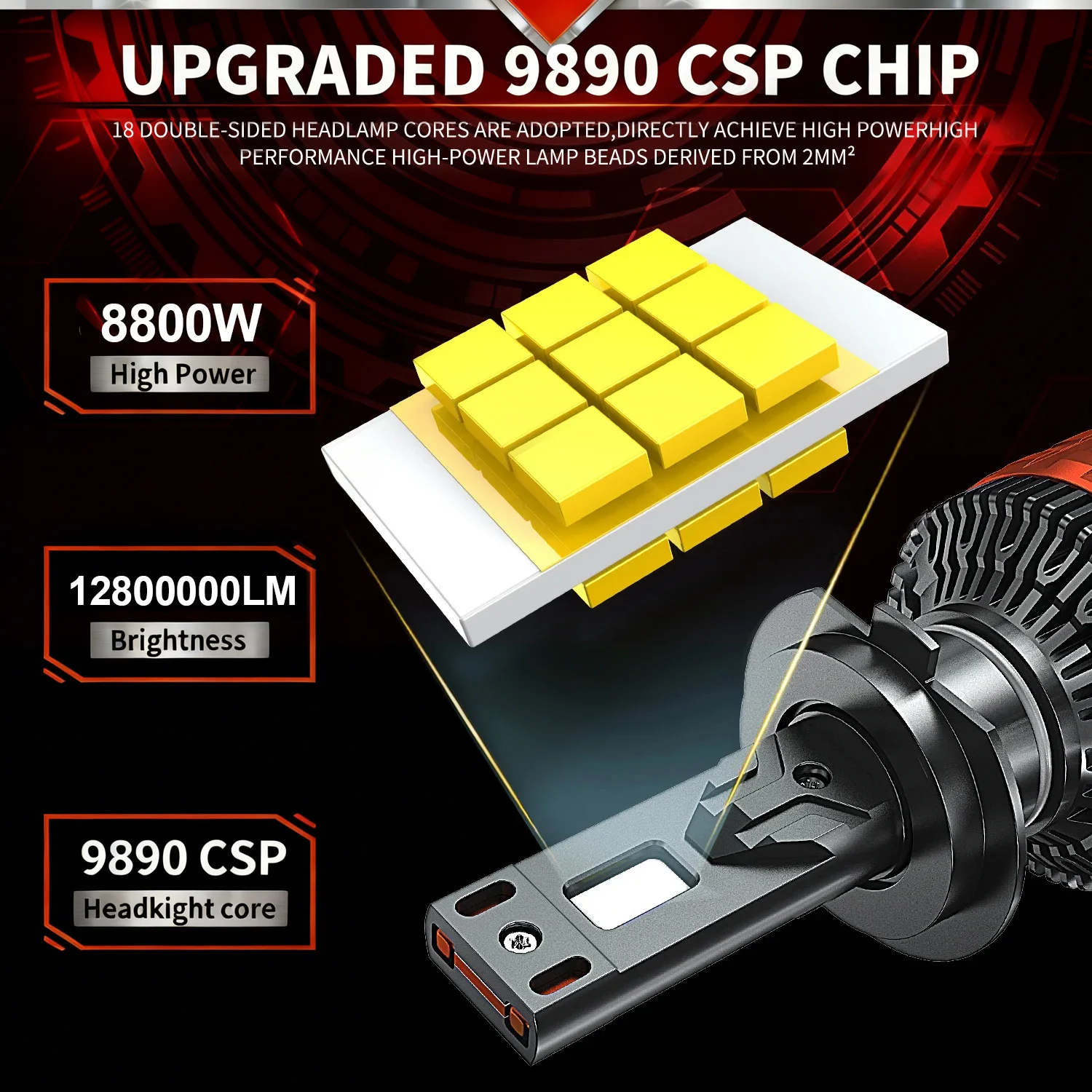 Фото 8800W H7 H4 H11 Светодиодная фара высокой мощности Canbus H1 9005 HB3 9006 HB4 9012 HIR2 9007 HB5 9008 H13 Турбо-лампа 6000K Автомобильный свет 12 В №2