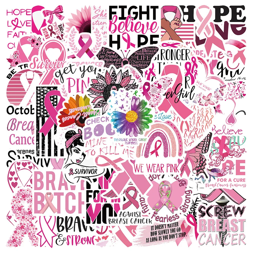 

Breast Cancer Prevention PVC Sticky Graffiti Sticker Aesthetic Phone Child Decorative Scrapbook Stationery Supply for Kids 50PCS