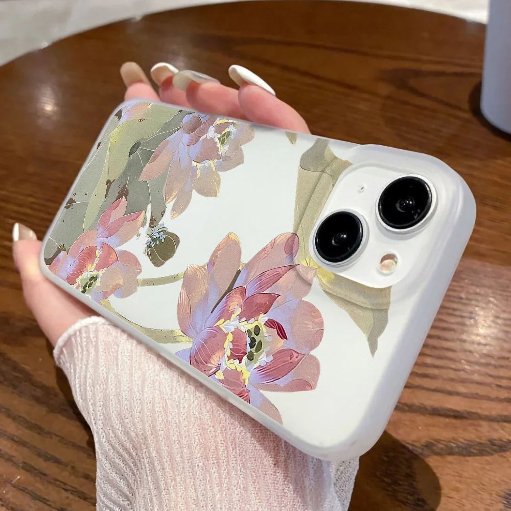 Чехол для телефона с цветочным узором лотоса iPhone 16 Pro Max 13 чехол 11 14 15 13Pro Plus 12 чехлы