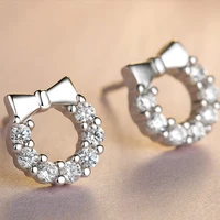 925 sterling silver new luxury jewelry trendy bow round earrings for women retro party girls gift