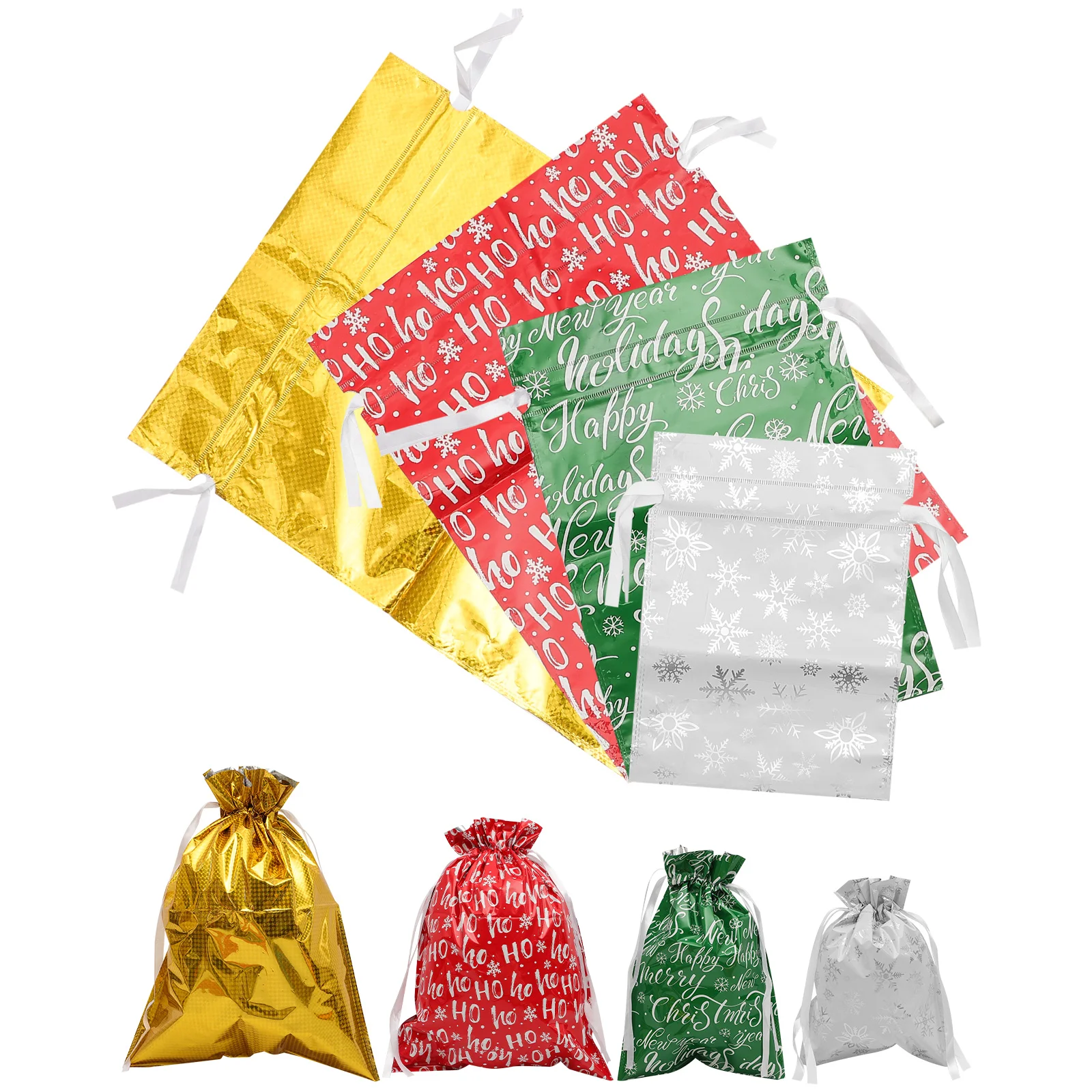 

Christmas Bag Candy Gift Bags Storagedrawstring Holder Wrapping Treat Pouches Jewelry Party Supplies Foil Reusable Presents