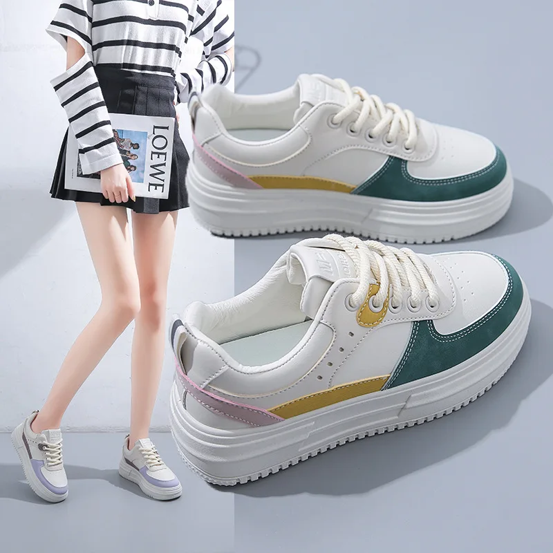 2022 New Fashion Sneakers Women Platform Shoes Color Fashion White Shoes Breathable Lace-Up Casual Running Shoes Female Sneakers