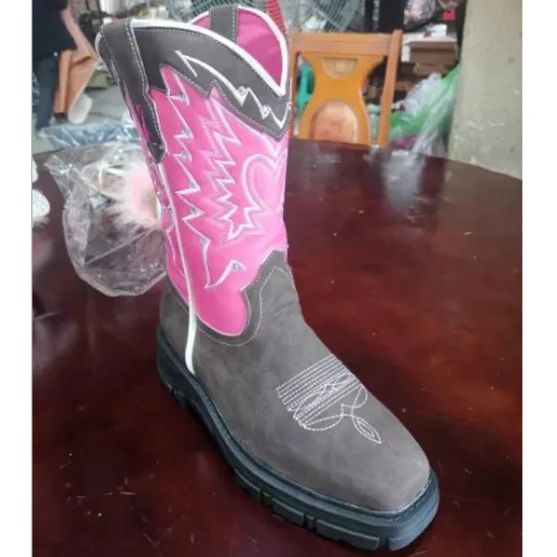 Женские винтажные ботинки до середины икры Короткие ковбойские сапоги с