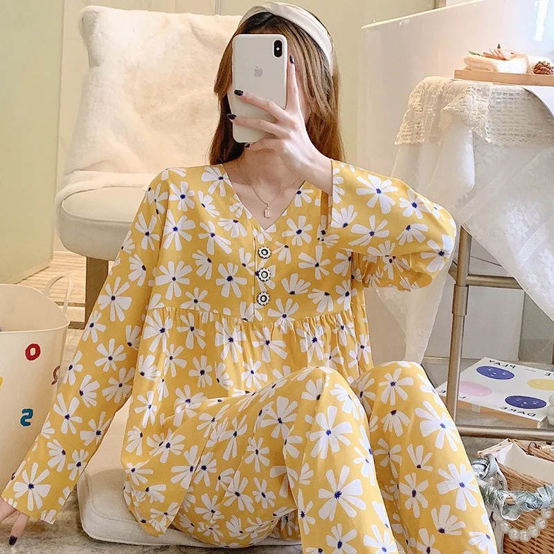 Long-sleeved Pajamas Women Spring/Autumn Thin Viscose Home Service Japanese Girls Can Wear Out Student Suit Autumn Clothes Sleep