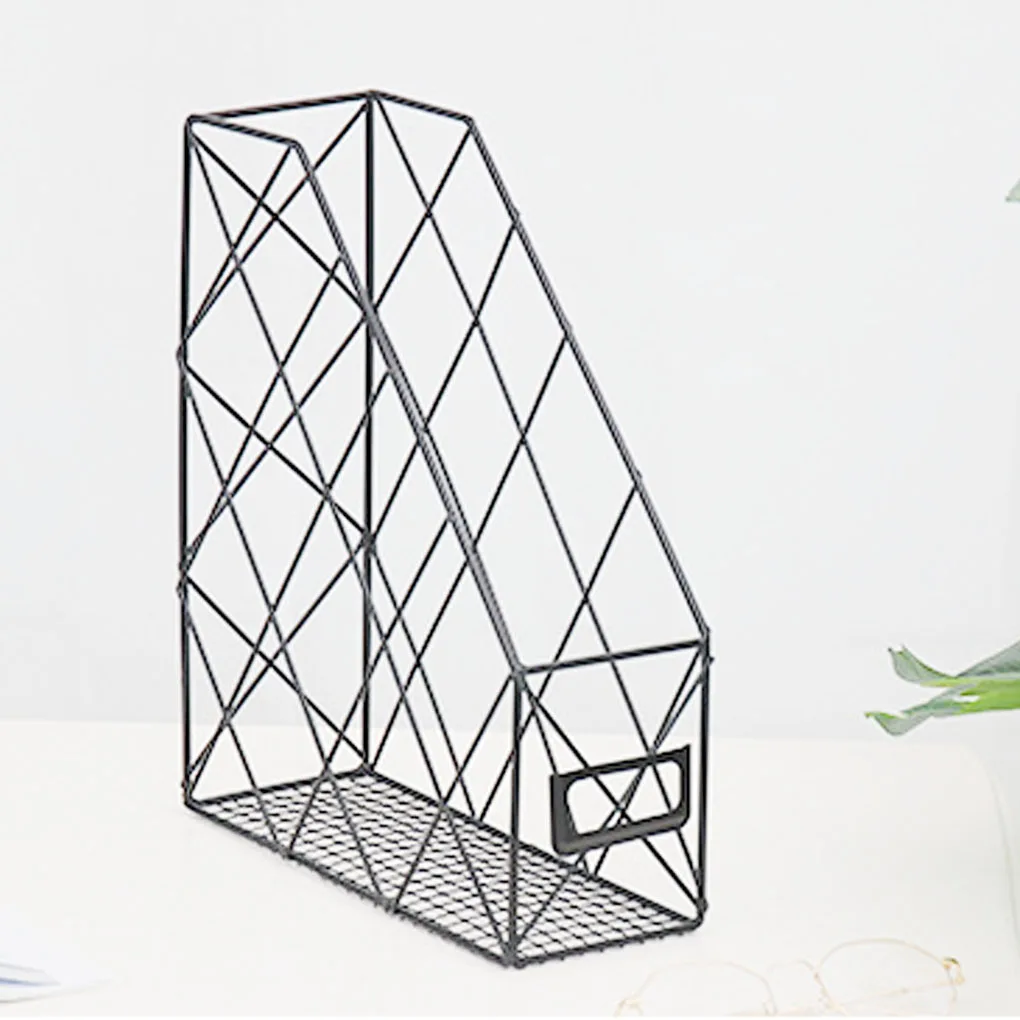 

File Storage Shelf Iron Grid Book Organizer Paper Magazine Documents Desktop Holder Hollowed Out File Stand Office Home