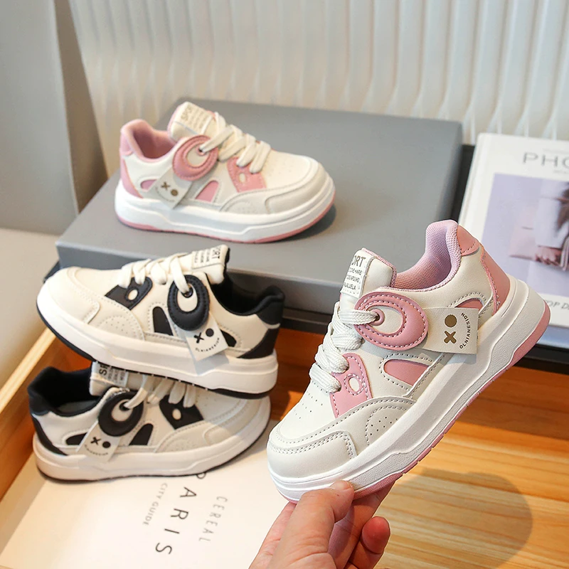 

Кроссовки детские из ПУ кожи, на шнуровке, Нескользящие