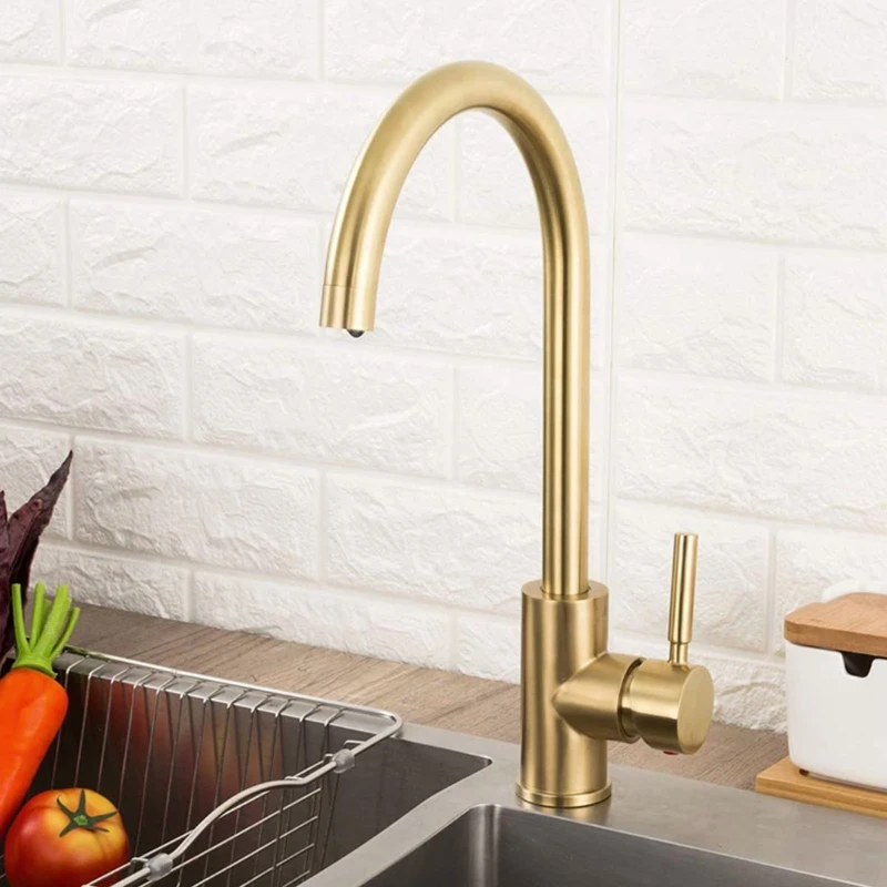 Kitchen Faucets Gold Color Kitchen Mixer Single Handle Single Hole Cold Hot Faucet Mixer Sink Tap Water Faucet 360 Degree