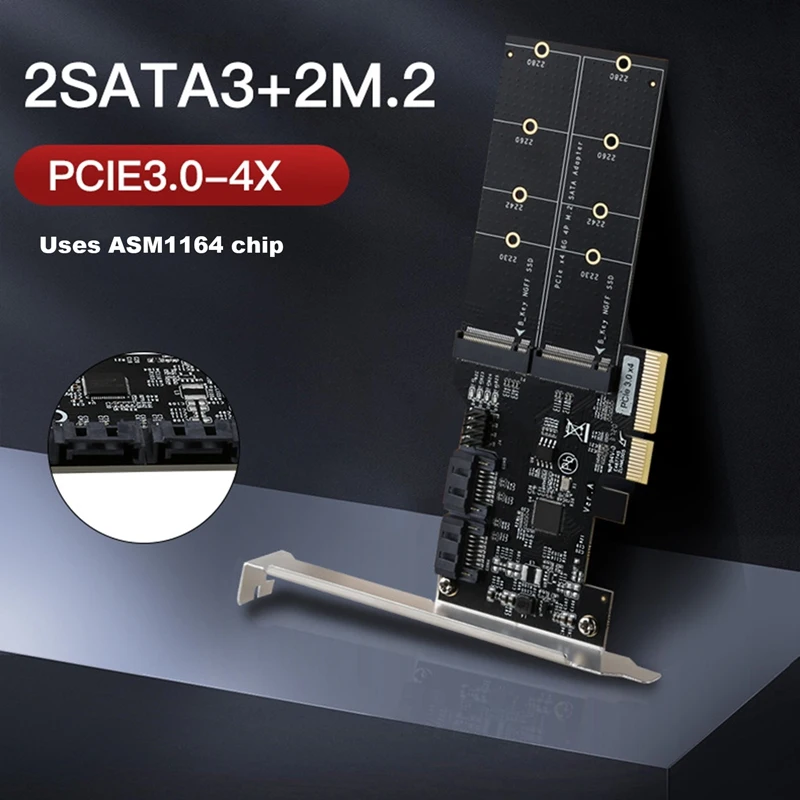 

PCIE3.0 X4 To 2 Port M.2 B-KEY Expansion Card PCIE3.0 X4 To 2 Port SATA3.0 Adapter Card ASM1164 Chip Adapter Card