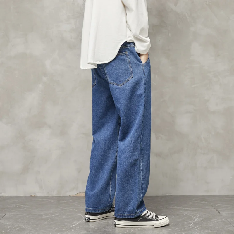 Blue Black Drawstring Baggy Jeans Men Fashion Casual Wide Leg Jeans Mens Streetwear Loose Hip Hop Straight Denim Pants Men S-2XL