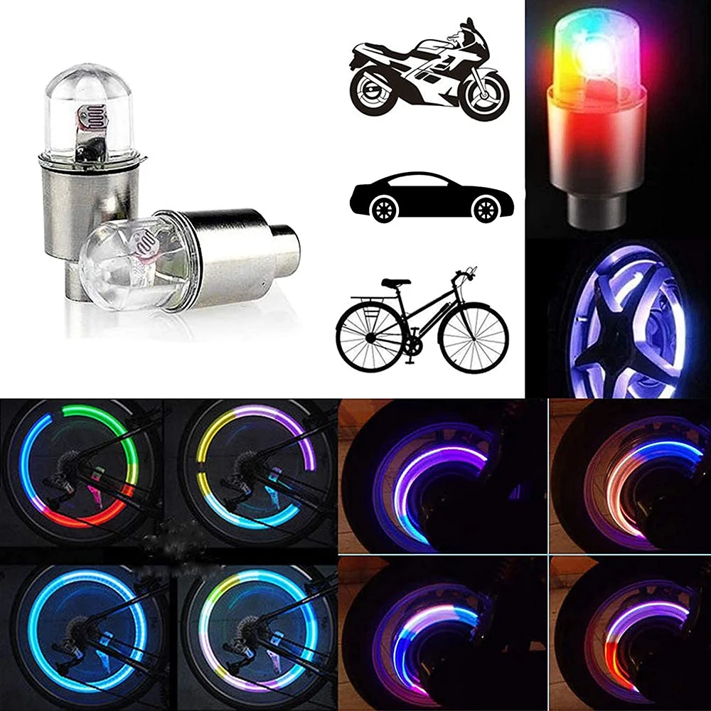 4Pcs LED Wheel Lights -Bike Tire Valve Stem Neon Light Bulb for Car Motorcycle Bicycle Tyre Dust Cap Waterproof Flash Stems Caps