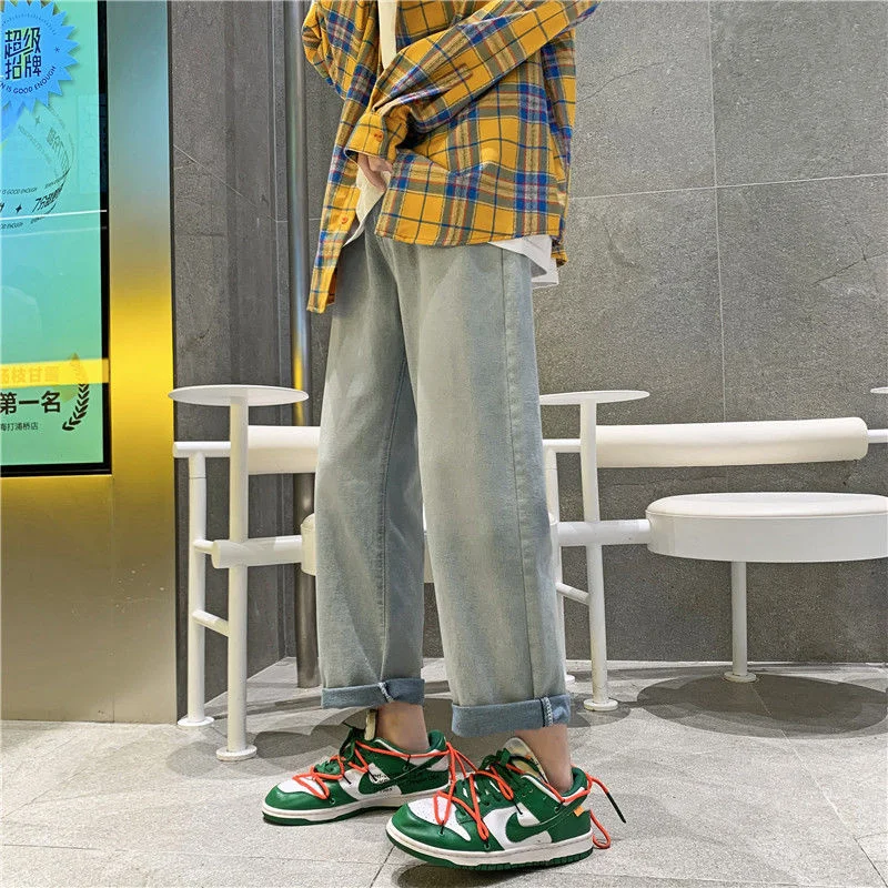 Summer Blue Jeans Men Fashion Retro Casual Wide Leg Jeans Mens Streetwear Loose Hip Hop Straight Denim Pants Mens Trousers M-2XL