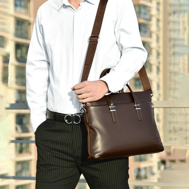 Leather Laptop 15 Inch Briefcases For Men Designer Documents Business Tote Handbag Shoulder Square Side Crossbody Bag Portfolio