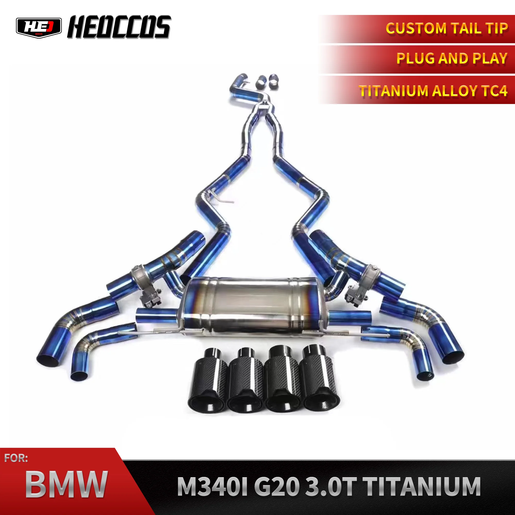 Выхлопная труба HEO из нержавеющей стали для BMW G20 m340i / G22 m440i B58 электронный клапан