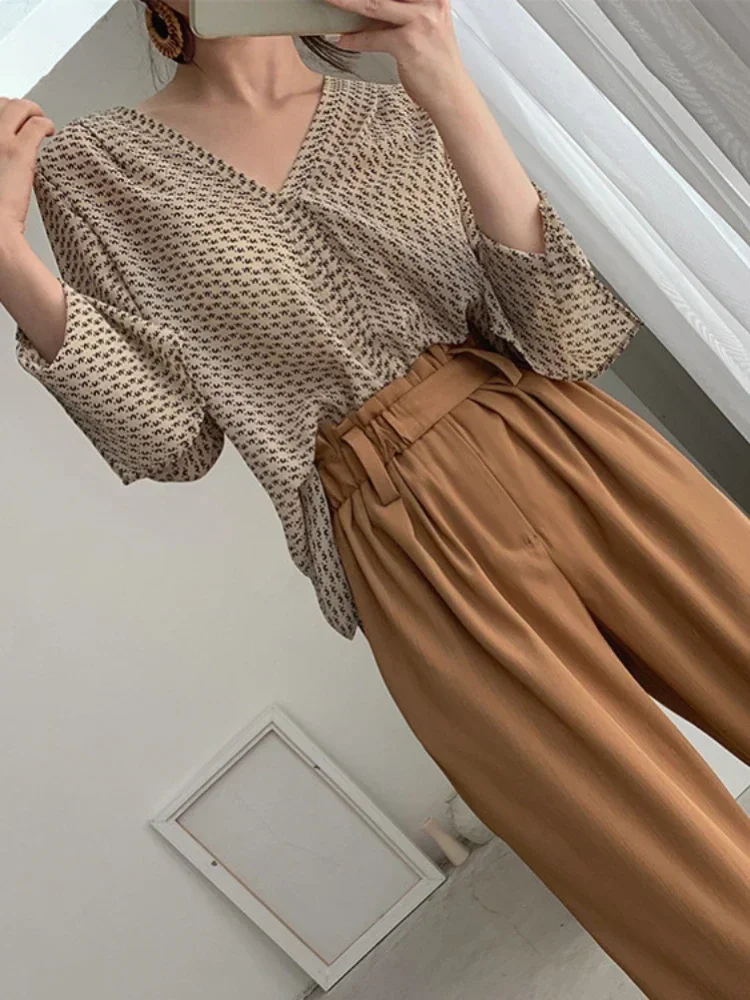 Винтажные женские рубашки блузки с v-образным вырезом и длинными рукавами