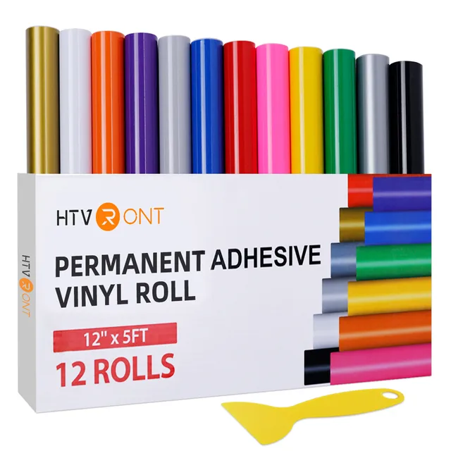 12 pack htvront 12x5ft multi color permanent adhesive vinyl rolls for cricut craft diy cup glass phone case decor christmas gift