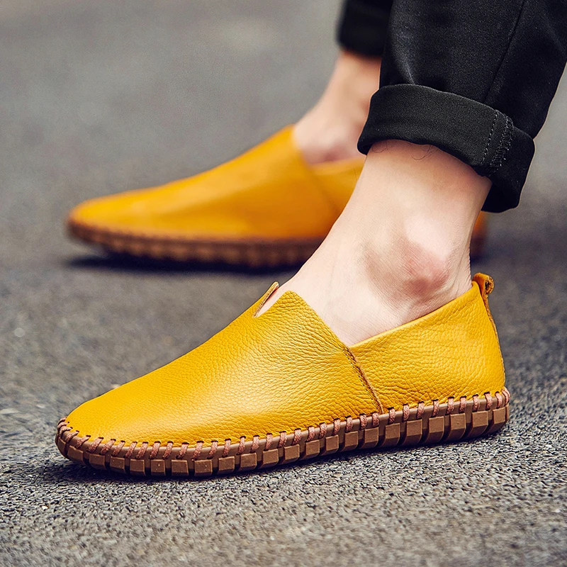 

Cross border oversized men's shoes 2023 men's bean shoes driver's shoes autumn top layer cowhide men's leather shoes
