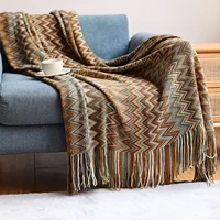 bohemian faux cashmere blanket with tassel summer knitted blankets for beds sofa travel breathable soft bedspread blanket