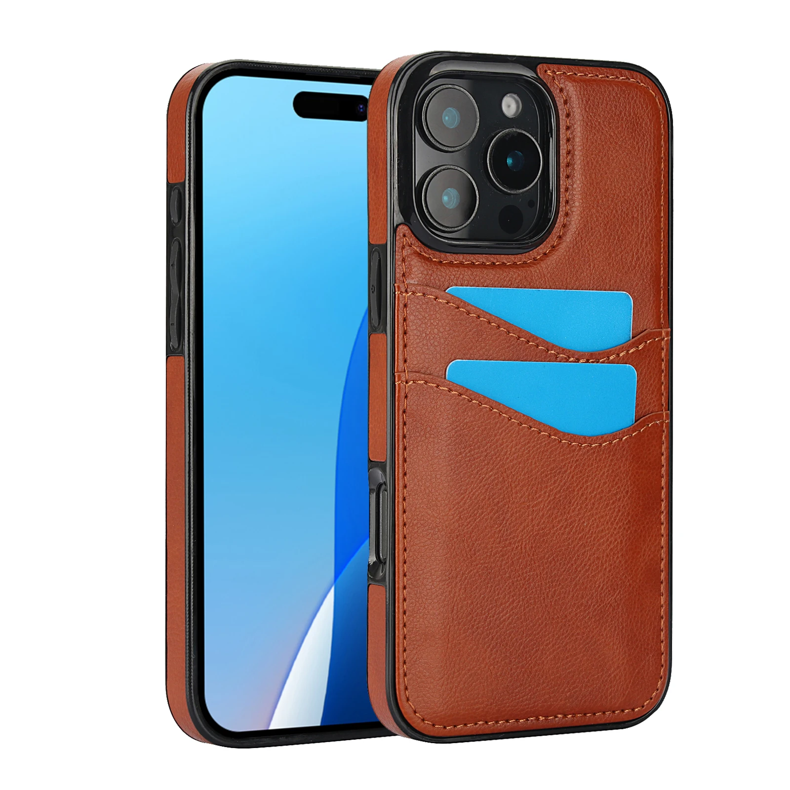 Противоударный кожаный чехол-кошелек с отделением для кредитных карт iPhone 16 Pro Max 15