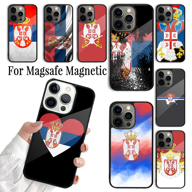 Фото Чехол для телефона с принтом флага Сербии для iPhone 17 AIR 16 15 14 13 12 11 Pro Max Plus, беспроводной магнитный чехол Magsafe №1