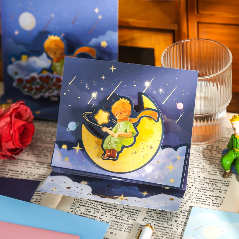 

Pop-Up Greeting Cards Forty-Four Sunsets Series Cartoon Little Prince Message Card Birthday Invitation Card 3D Card Kids Gift