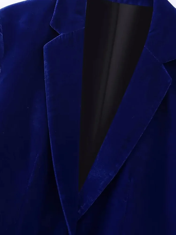 TRAF Velvet Blazer Women Jacket 2022 Fashion Office Lady Blazers Single Button Long Sleeve Loose Top Vintage Female Blazer Set