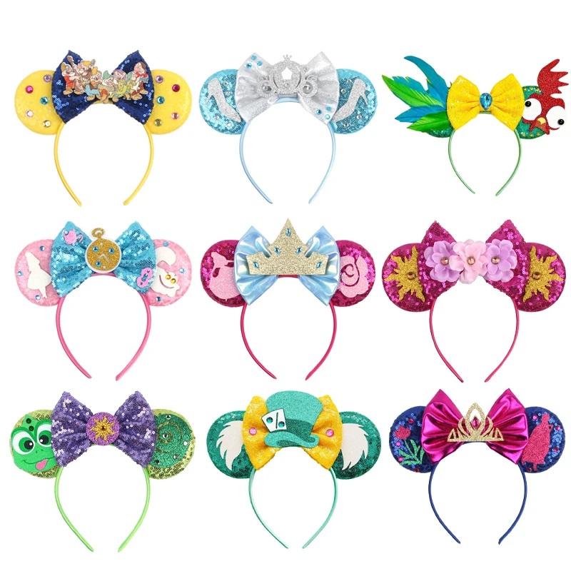 

10Pcs/Lot Disney Chic Mouse Ears Headband For Girls Sequin 5"Bow Hairband With Rhinestones Children Festival Hair Accessories