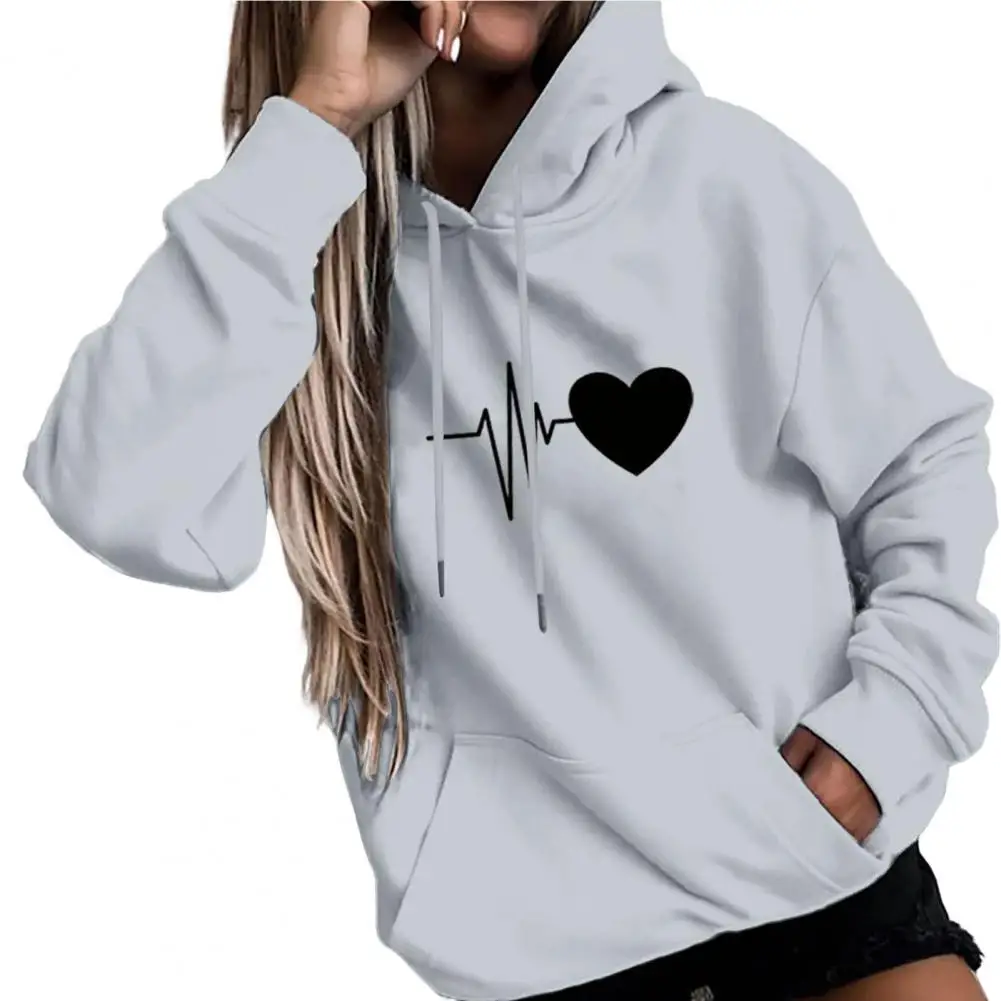 

2022 Sweatshirts Women Hoodie Drawstring Warm Pullover Heart Print Spring Hoodie for Daily Wear Pullover Women Top