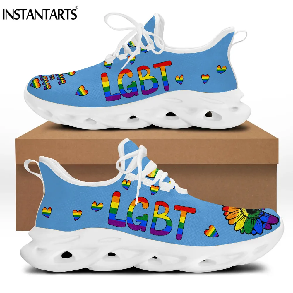 

INSTANTARTS LGBT Sunflower Love Pride Printing Women Platform Shoes Breathable Lace up Mesh Swing Sneakers Casual Running Shoes