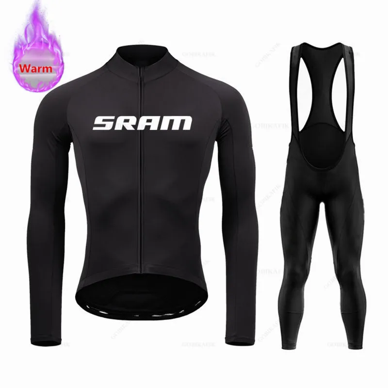 Фото Зимний теплый флисовый комплект Sram с длинным рукавом для езды на велосипеде, трикотажные шорты, одежда для езды на велосипеде, трикотажная одежда для горных велосипедов №1