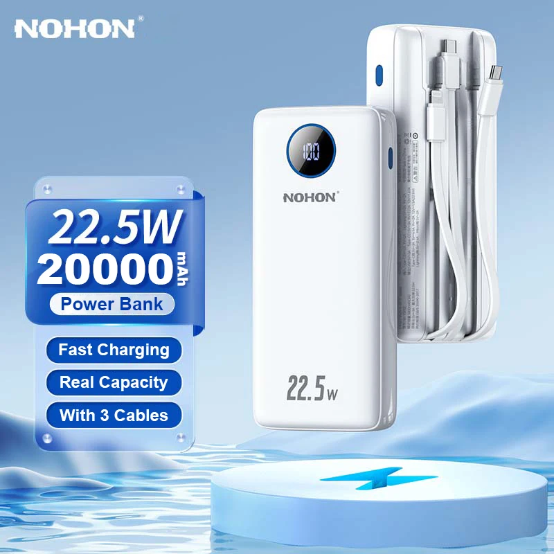 

NOHON 20000mAh Powerbrank 22.5W Fast Charge Power Brank for IPhone Xiaomi Digital Display Portable Powerbranks with Cable