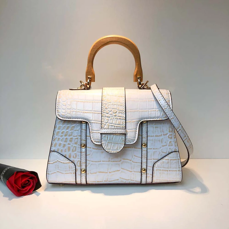 

2022 Luxurious and elegant leather wooden handbag Saigon women's bag with crocodile pattern single shoulder messenger bag fashio