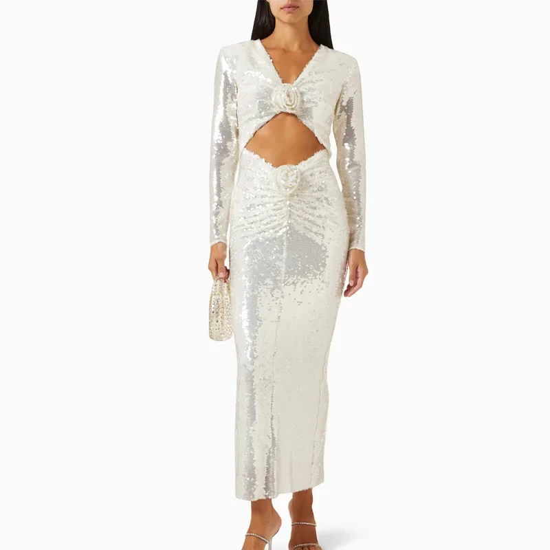 Модное сексуальное платье Independent Station с v-образным вырезом и стразами женское