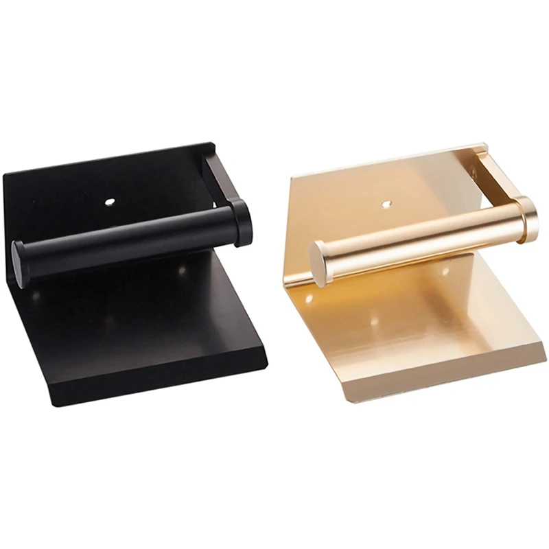 

2 Set With Shelf Wall Mounted Mobile Phone Paper Towel Holder Decorative Bathroom Roll Paper Holder, Black & Gold