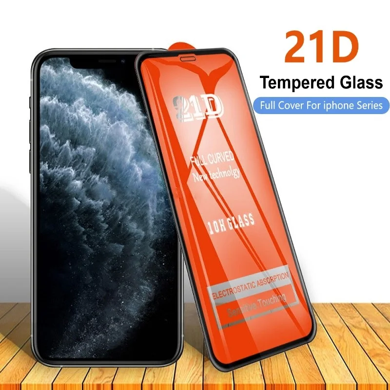 50pcs/lot  AAA Quality 21D Tempered Glass Full Cover Curved Screen Protector For iPhone 11 12 13 14 Pro Max