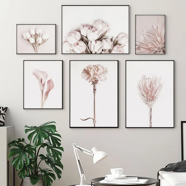 Peony Lily Flower Canvas Poster Nordic Blush Floral Botanical Print Wall Art Painting Scandinavian King Protea Picture Decor 2