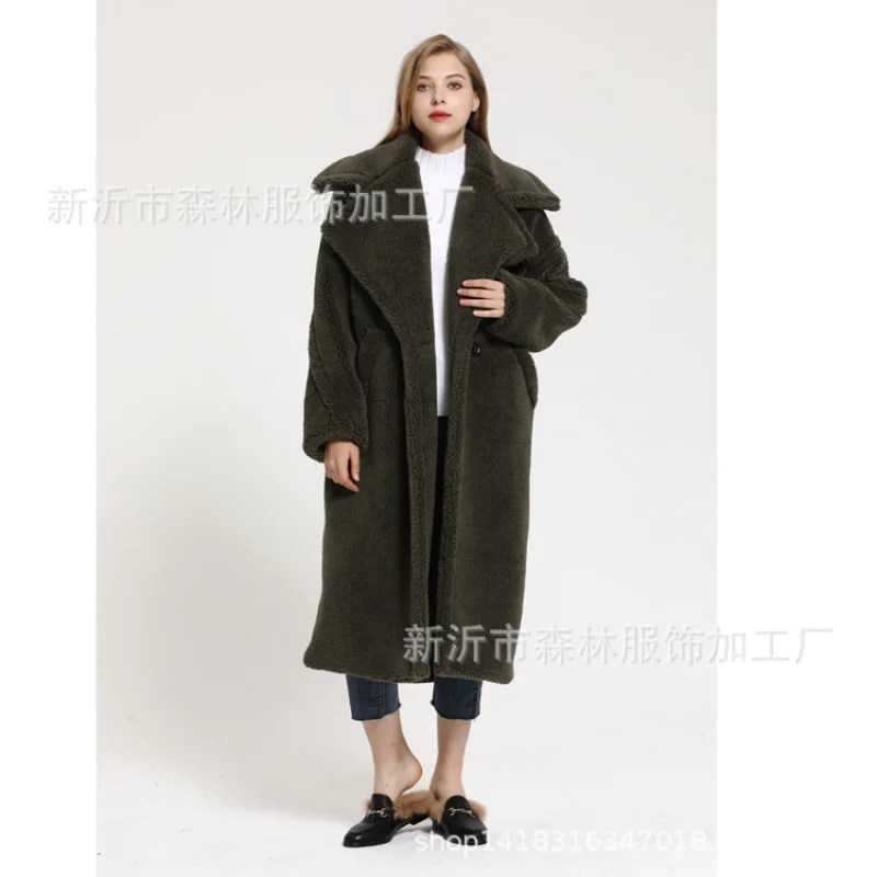 Autumn and Winter Women's Coat Lengthened Warm Suit Collar Coat Faux Fur Women