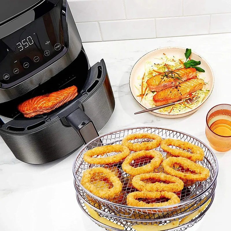 Three Stackable Dehydrator Racks Air Fryer Steam Grill Accessories Fit All 4.2QT - 5.8QT