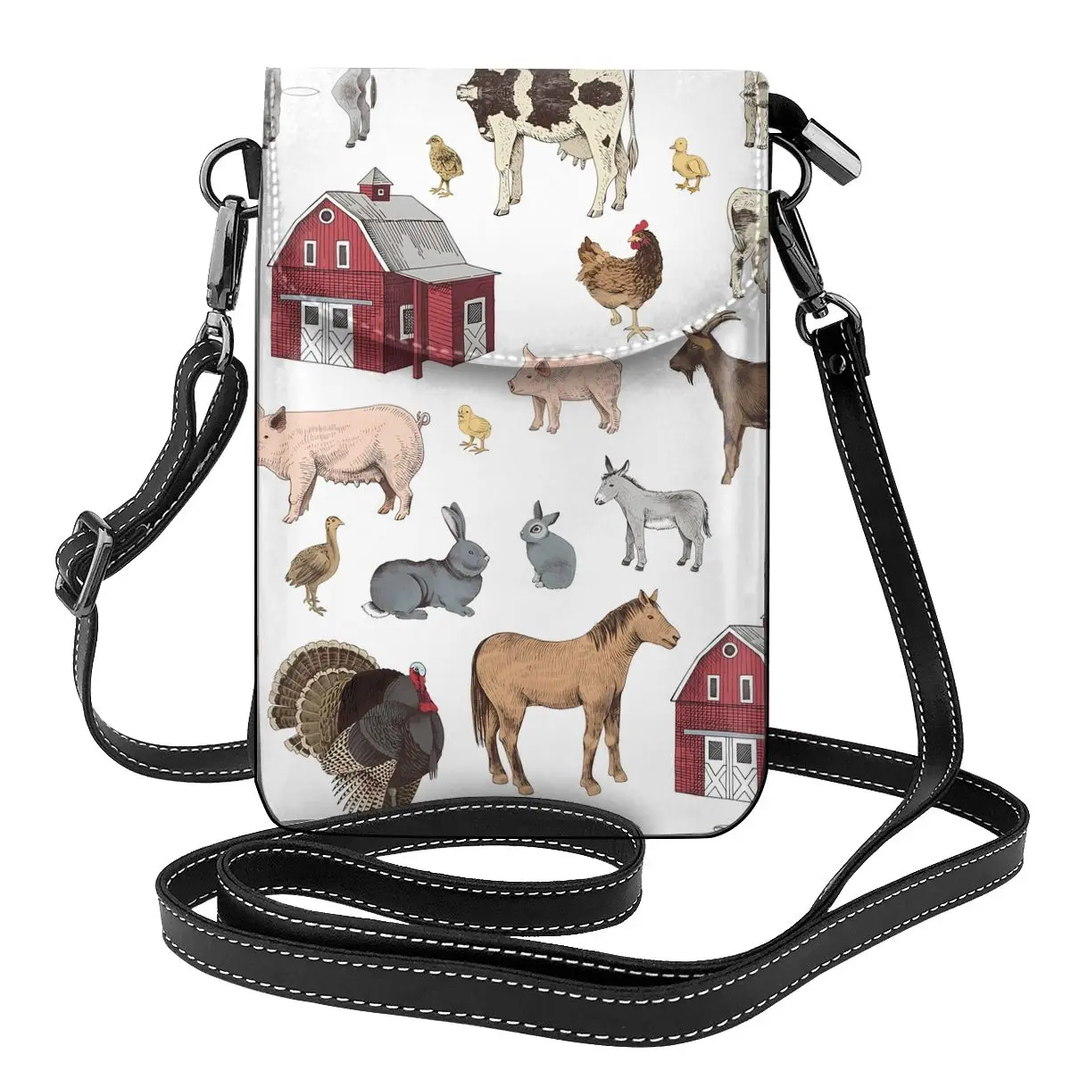 

Farm Animals Shoulder Bag Farmhouse Village Pet Goose Pig Female Fashion Women Bags Stylish Leather Shopping Purse