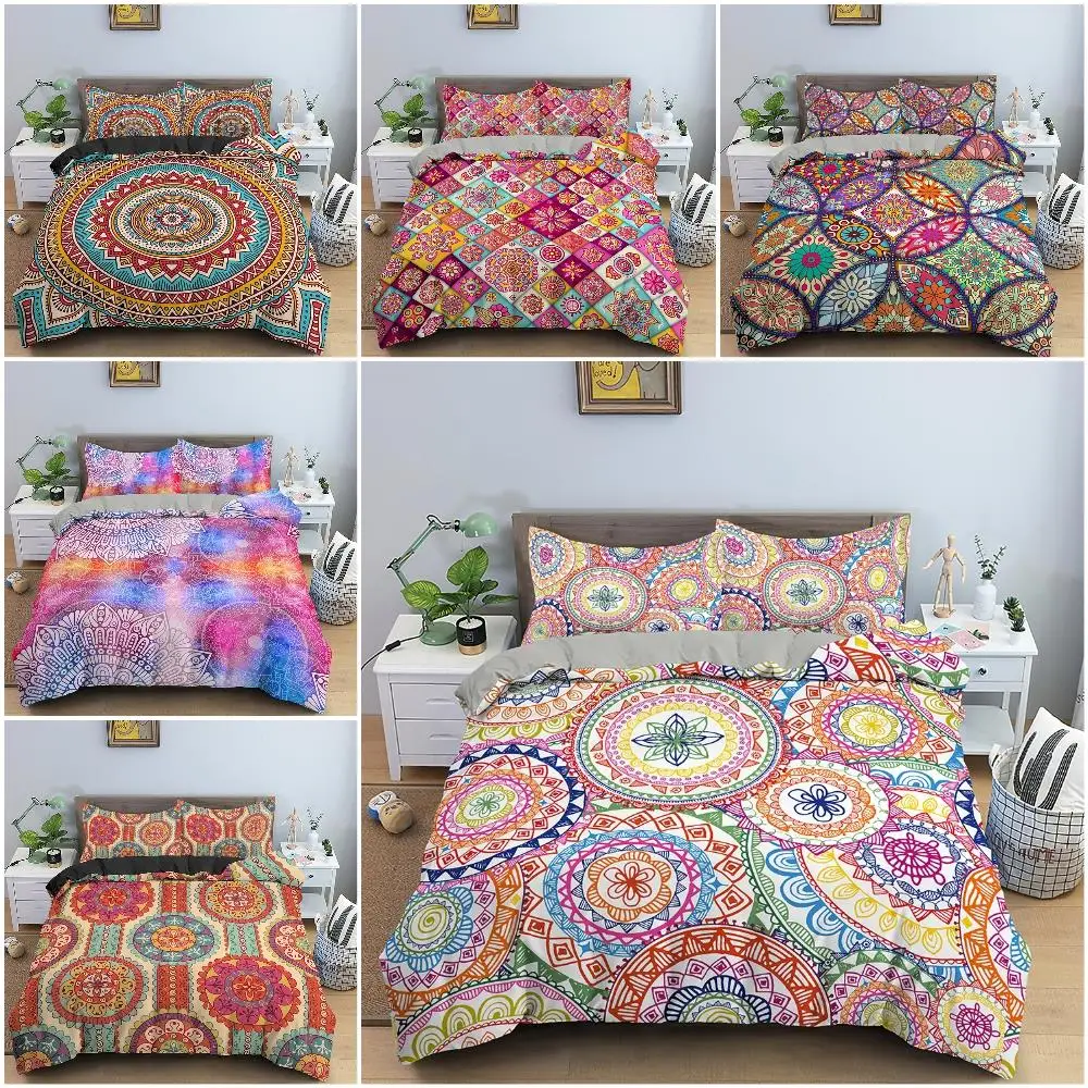 

Комплект постельного белья с рисунком мандалы, пододеяльник в богемном стиле с наволочкой, королевские искусственные тканевые пододеяльни...