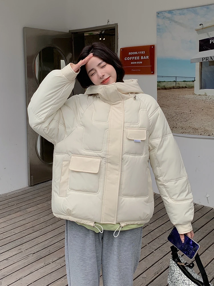 2022 New Puffer Women Winter Jacket Hooded Warm Thicken Female Fashion Coat Parka 6 Solid Colors Cotton Padded